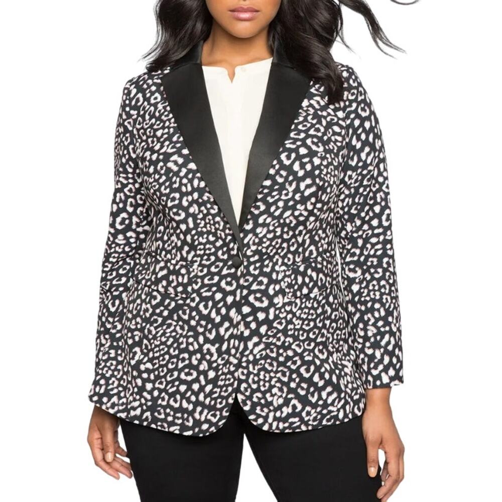 Eloquii Leopard Print Blazer Single Breasted Button White Black NEW Womens 14W
